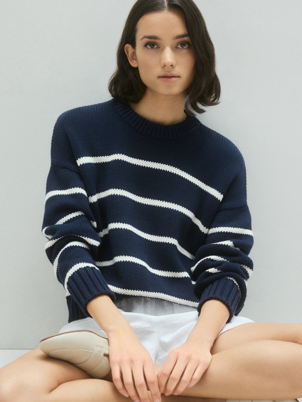 Quince 100% Organic Cotton Striped Crew Sweater